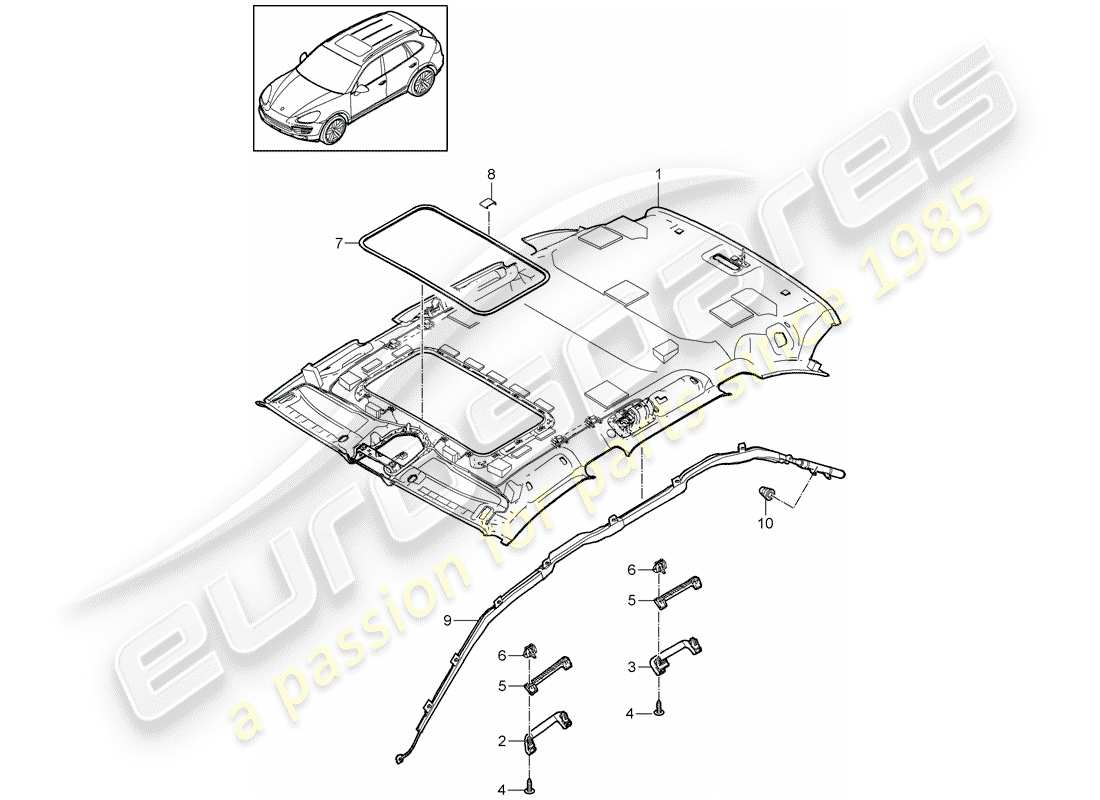 porsche cayenne e2 (2011) roof trim panel part diagram