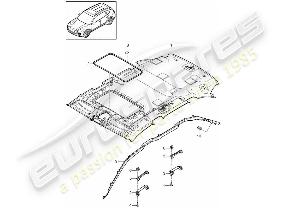 porsche cayenne e2 (2018) roof trim panel part diagram