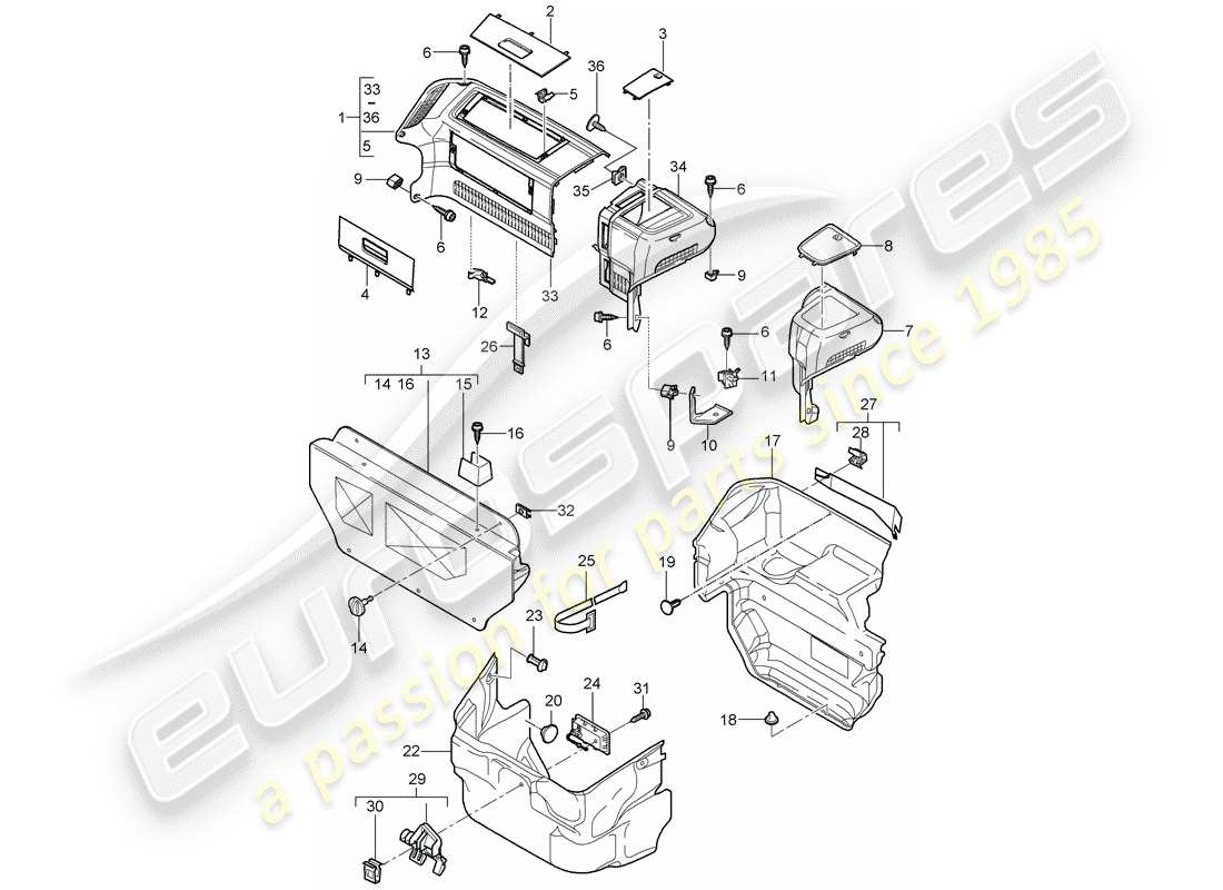 porsche 997 gen. 2 (2011) luggage compartment parts diagram