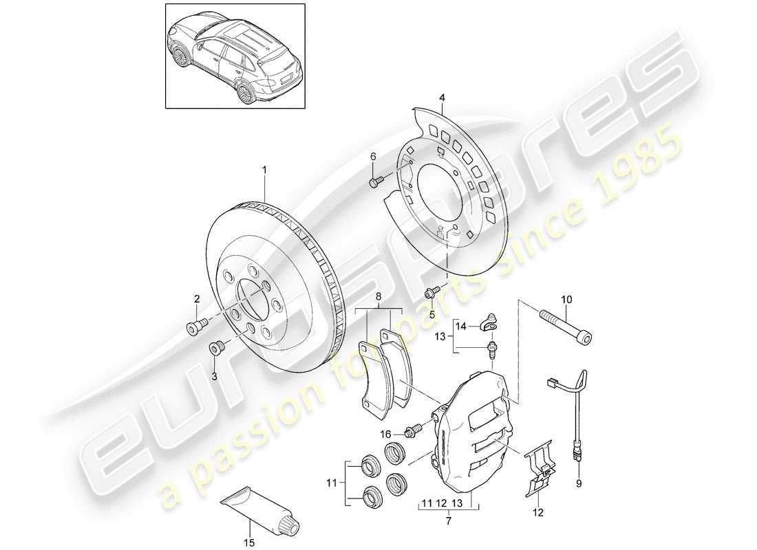 porsche cayenne e2 (2016) disc brakes part diagram
