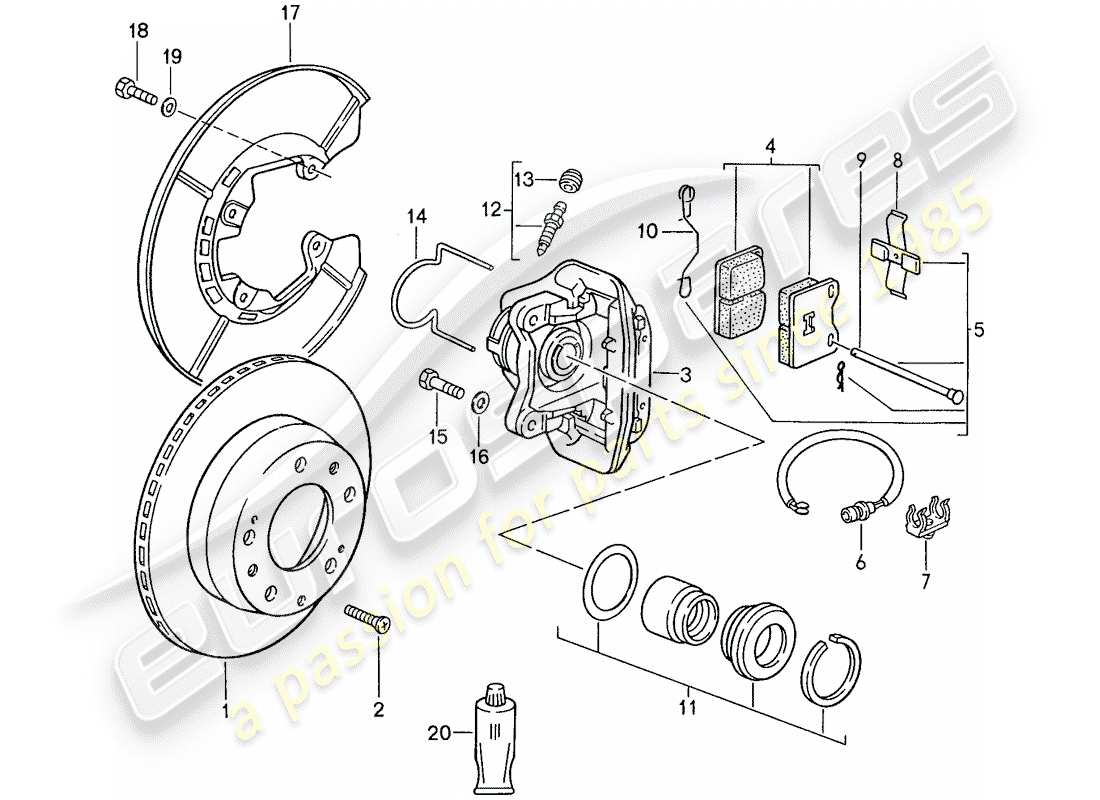 porsche 944 (1989) disc brakes - rear axle - d >> - mj 1989 part diagram