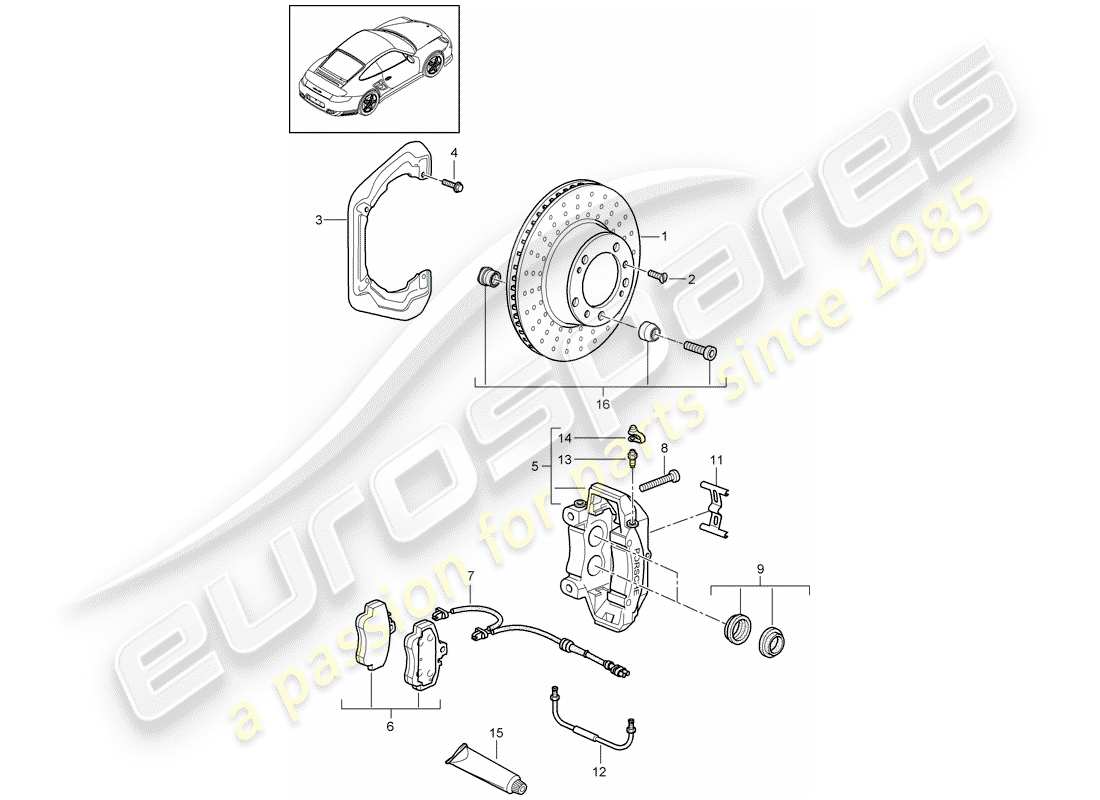 porsche 997 t/gt2 (2009) disc brakes parts diagram