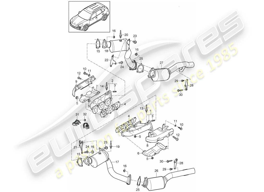 porsche cayenne e2 (2013) exhaust system part diagram