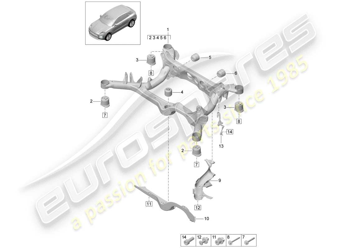 porsche macan (2020) sub-frame part diagram