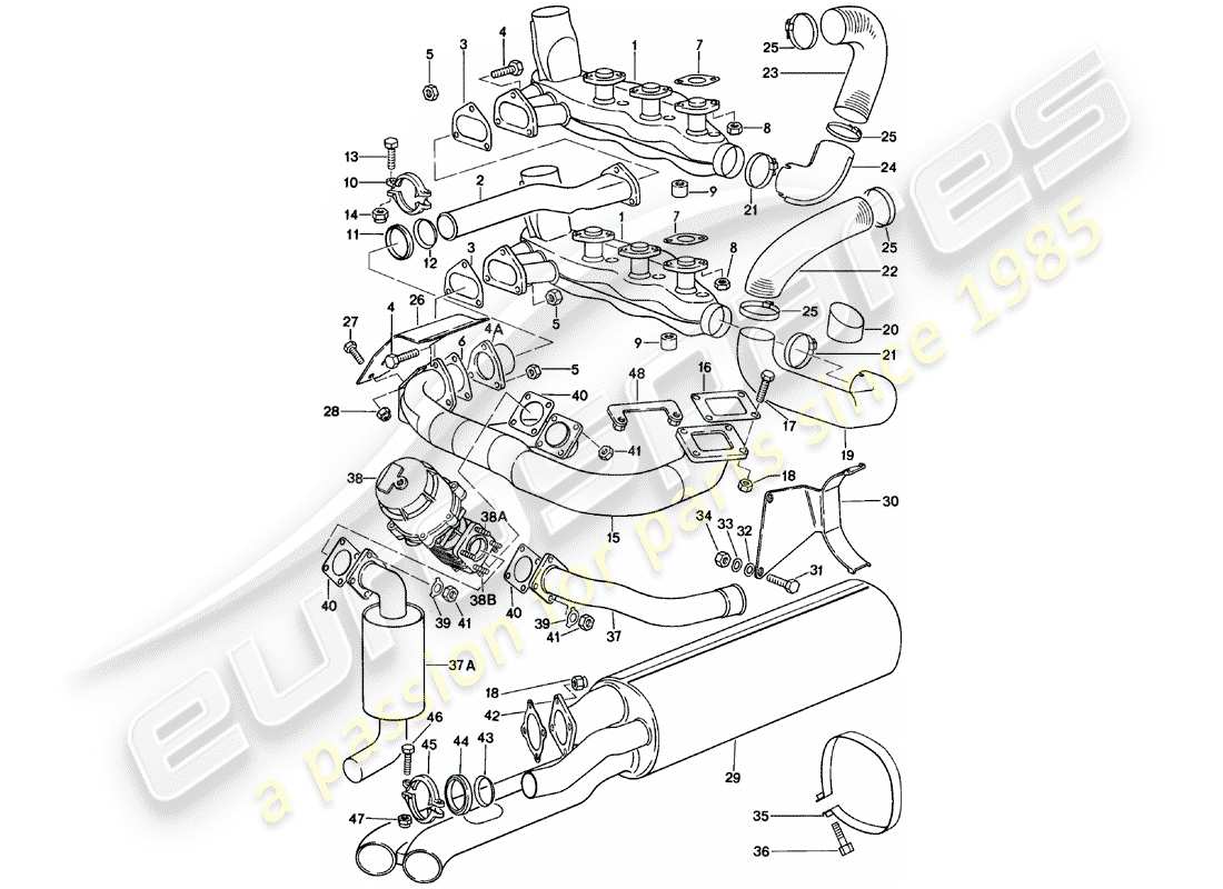 porsche 911 (1983) exhaust system parts diagram