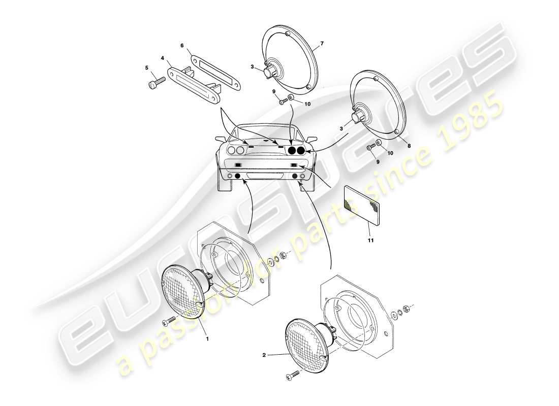 aston martin v8 coupe (2000) exterior lamps part diagram