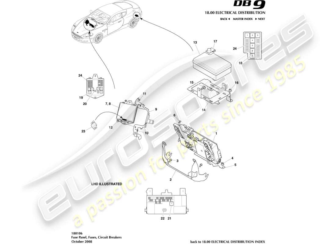 aston martin db9 (2007) fuse panels part diagram