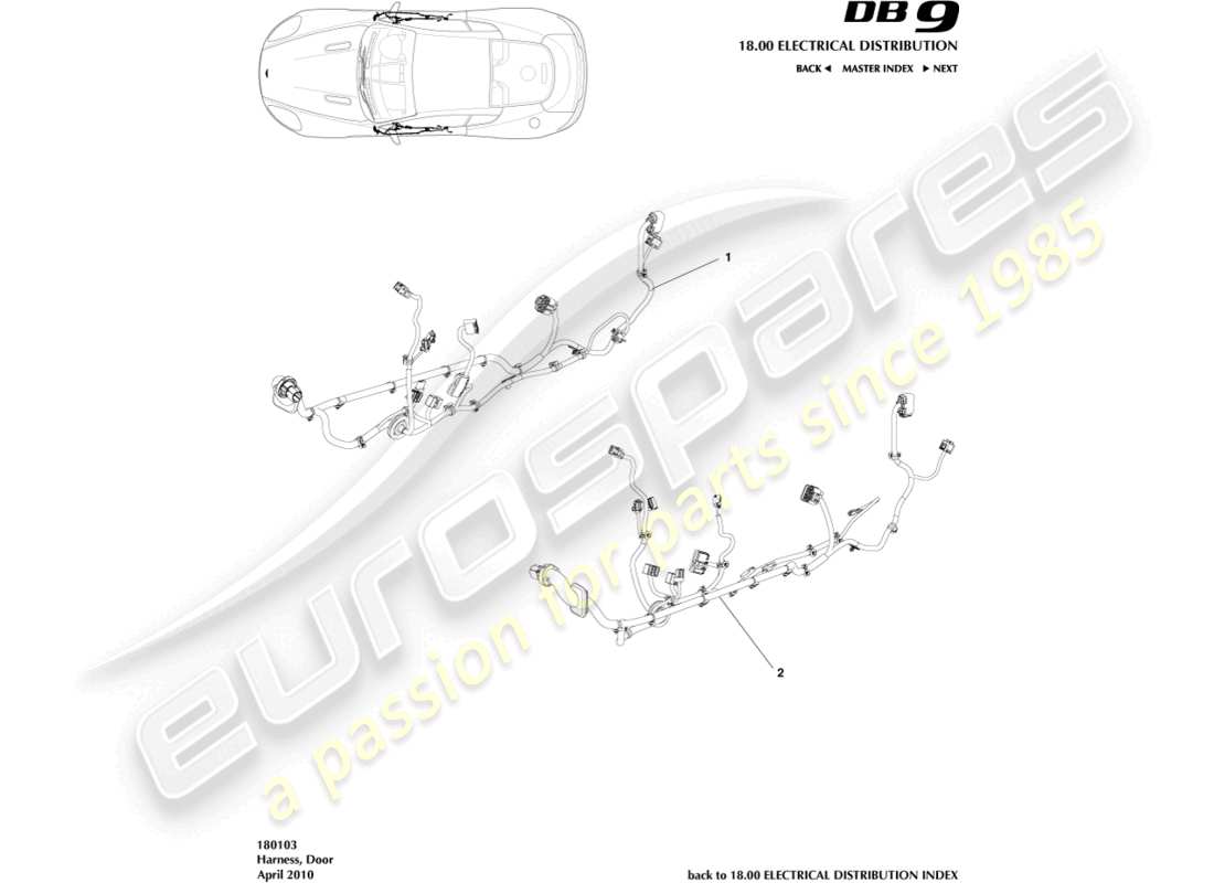 aston martin db9 (2007) door harness parts diagram