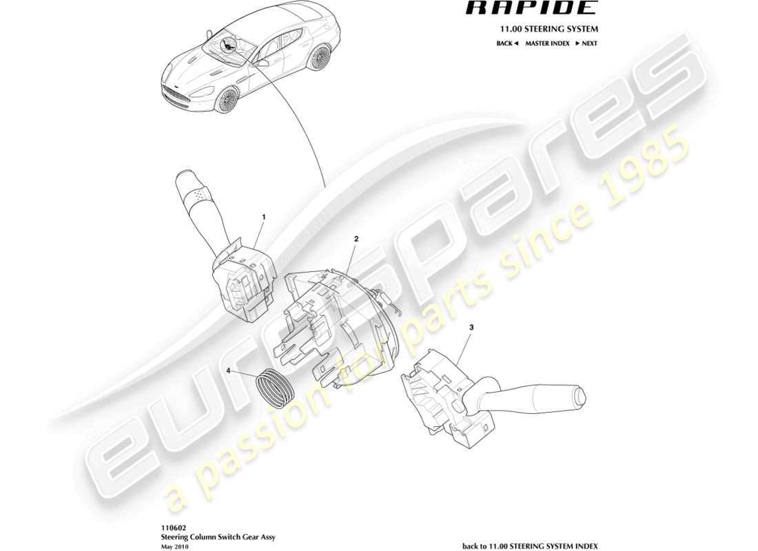 aston martin rapide (2011) column switch assembly part diagram