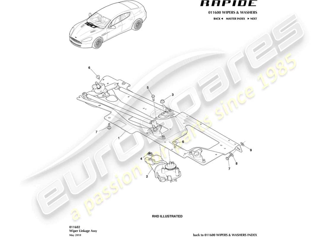 aston martin rapide (2011) wiper linkage part diagram