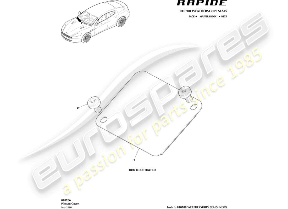 aston martin rapide (2019) plenum cover part diagram