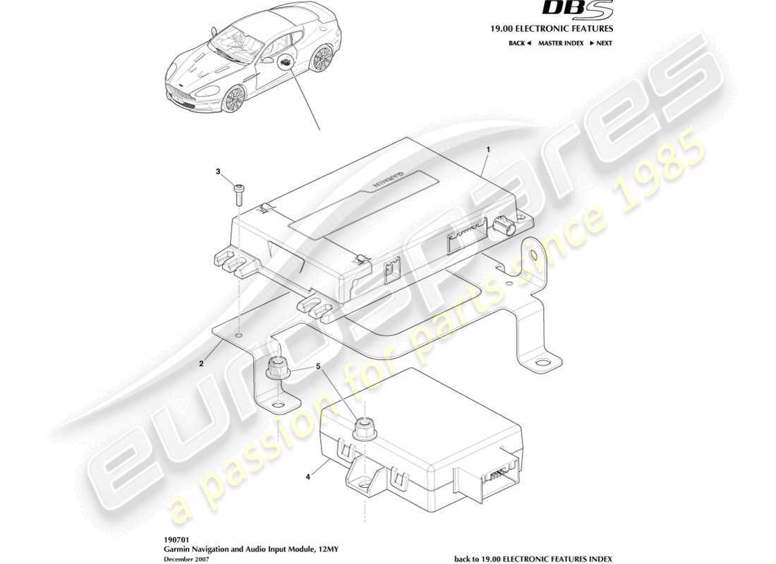 aston martin dbs (2007) garmin navigation, 12my parts diagram