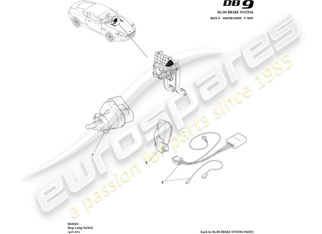 aston martin db9 (2011) stop lamp switch part diagram