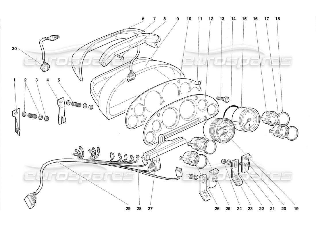 lamborghini diablo roadster (1998) dashboard instruments parts diagram