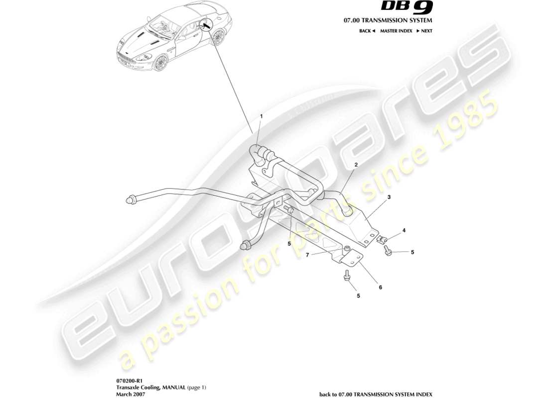 aston martin db9 (2012) transaxle cooling, manual part diagram