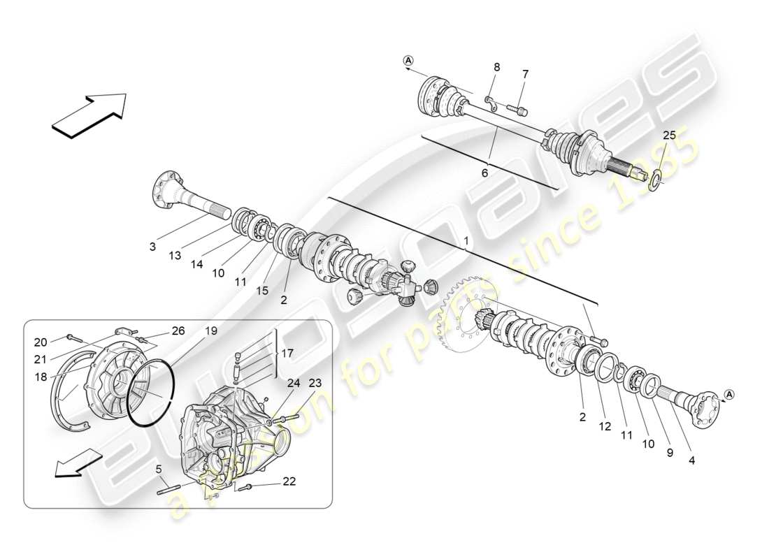 maserati qtp 3.0 tds v6 275hp (2015) differential and rear axle shafts parts diagram