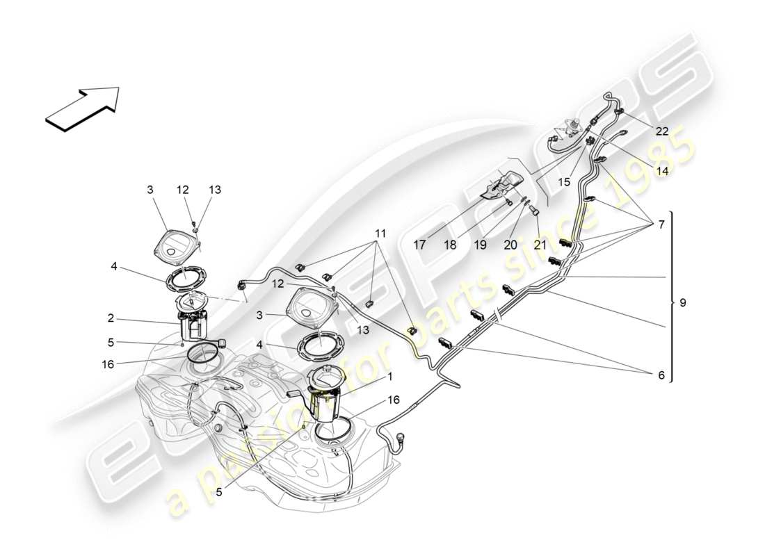 maserati qtp 3.0 bt v6 410hp (2014) fuel pumps and connection lines parts diagram