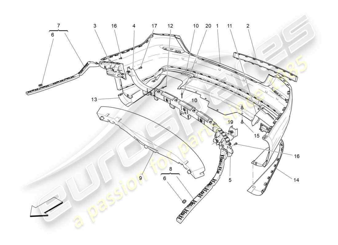 maserati qtp 3.0 bt v6 410hp (2014) rear bumper parts diagram