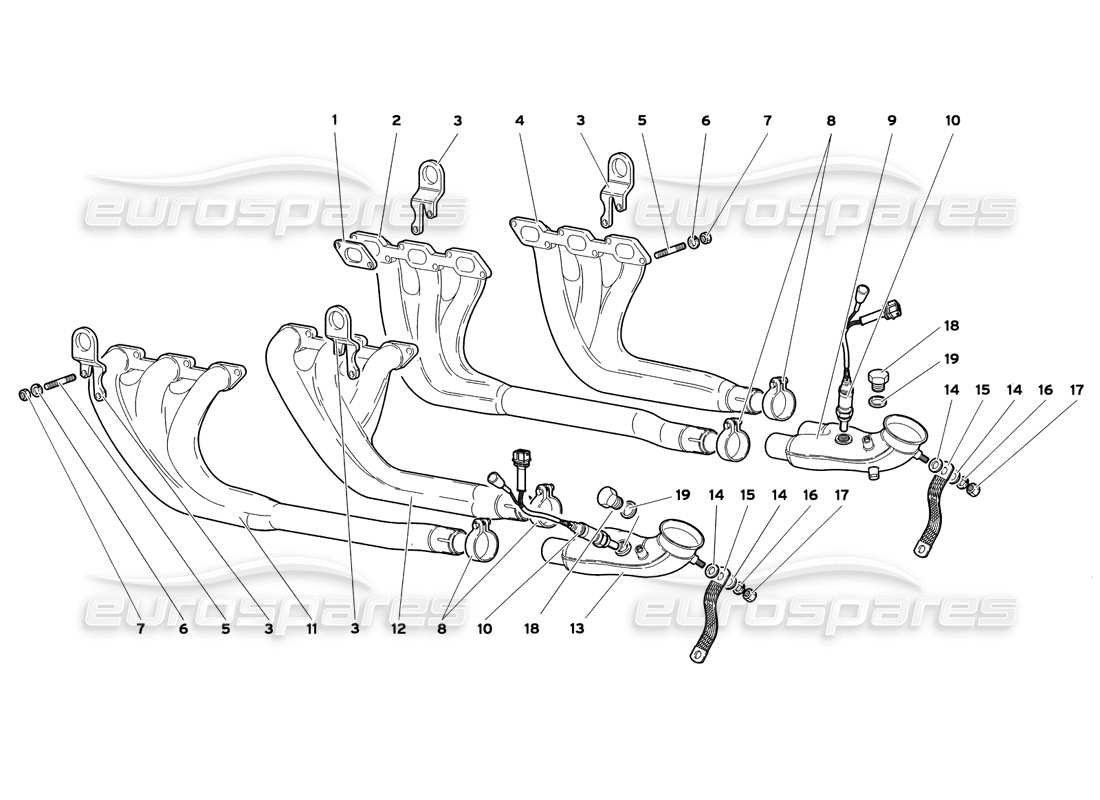 lamborghini diablo sv (1999) exhaust system parts diagram