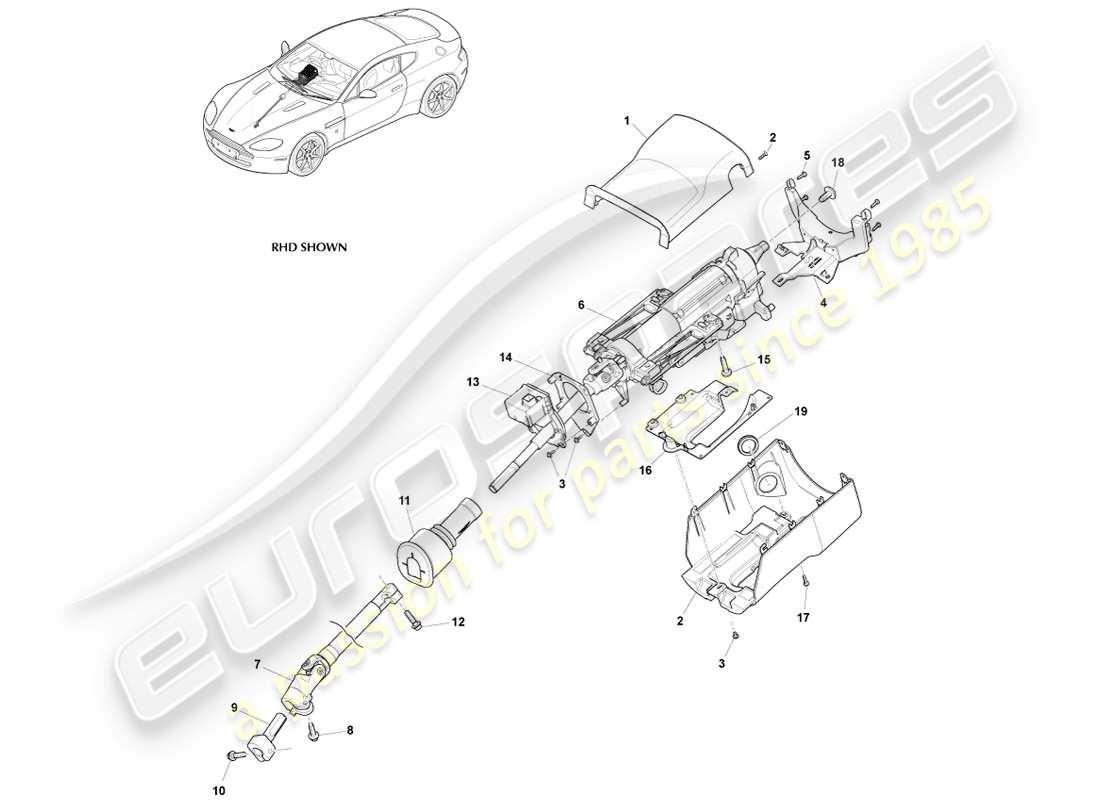 aston martin v8 vantage (2007) steering column assembly part diagram