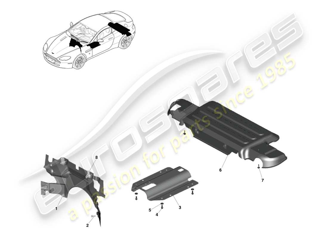 aston martin v8 vantage (2005) heat shields part diagram