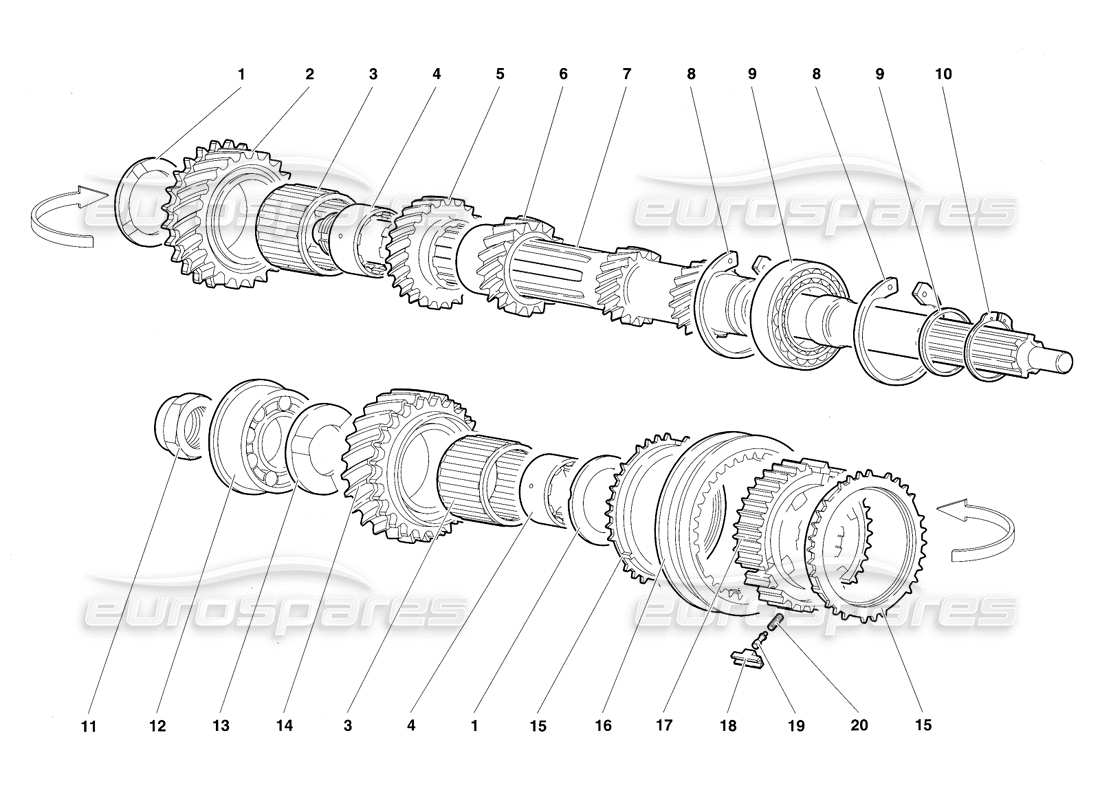 lamborghini diablo sv (1997) main shaft gears parts diagram
