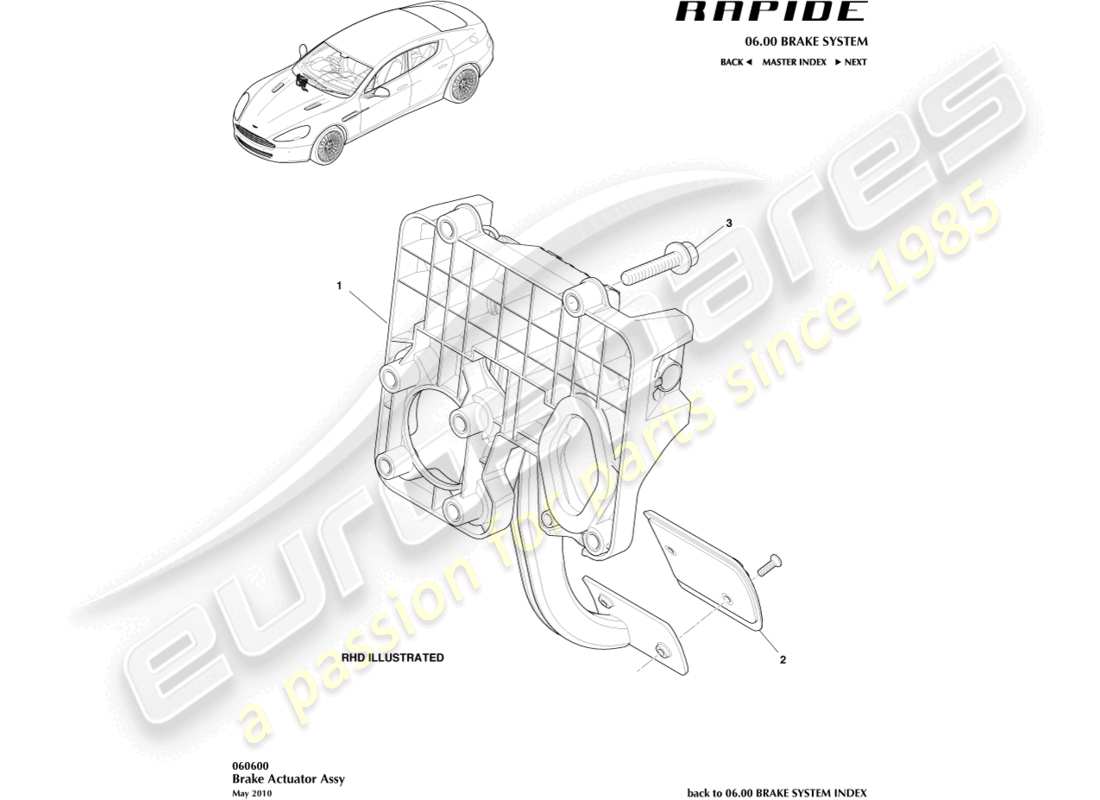 aston martin rapide (2011) brake actuator assembly part diagram