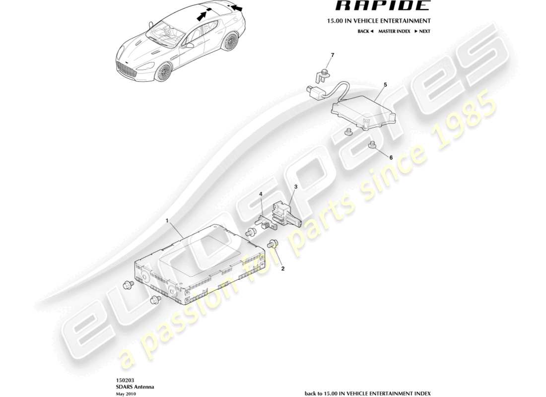 aston martin rapide (2011) sdars antenna part diagram