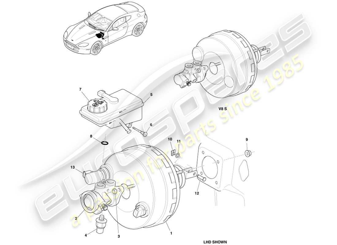 aston martin v8 vantage (2005) power brake assembly part diagram