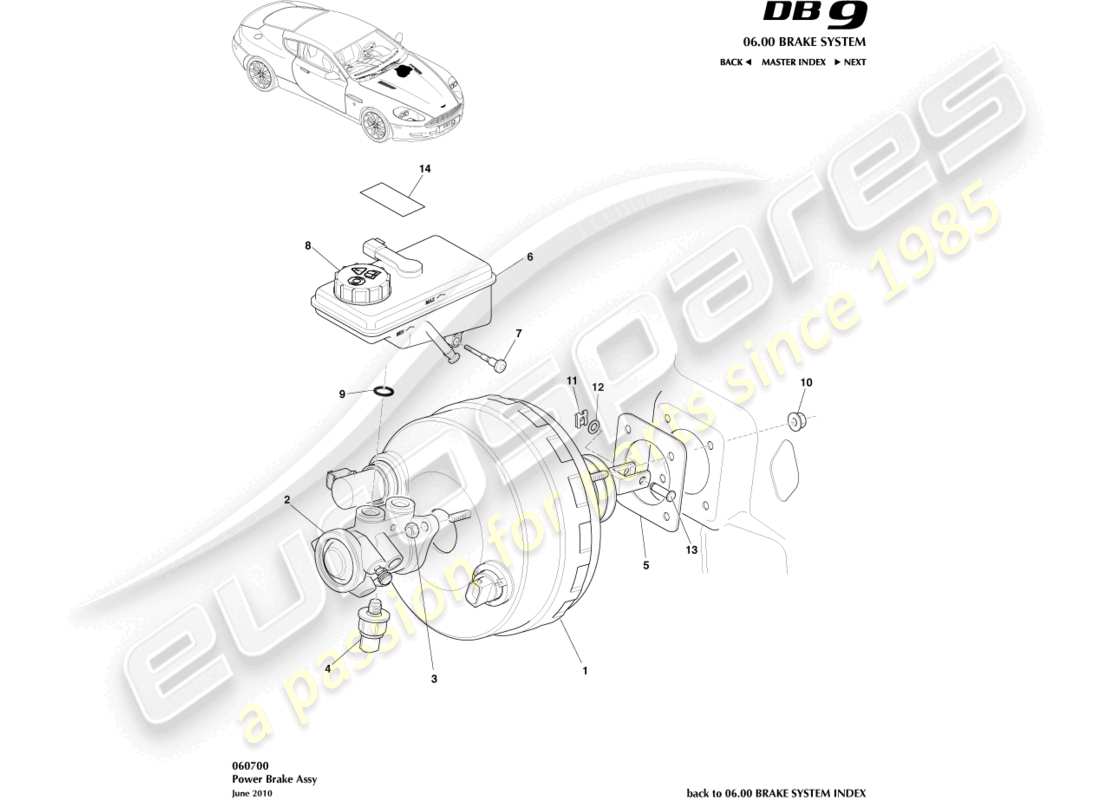 aston martin db9 (2007) power brake assembly part diagram