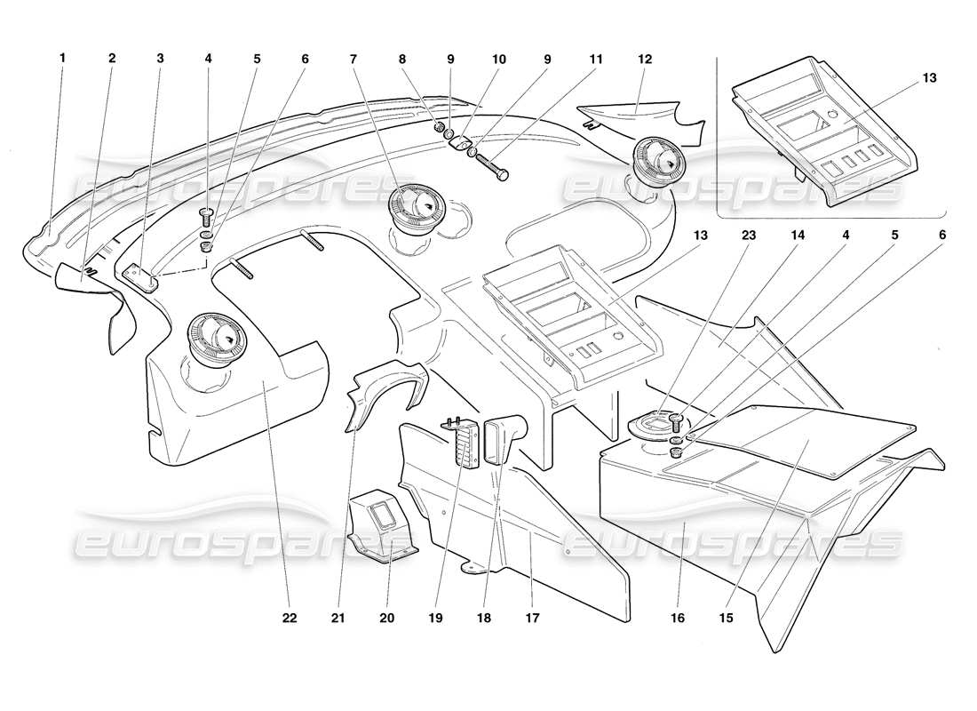 lamborghini diablo sv (1998) passenger compartment trims parts diagram