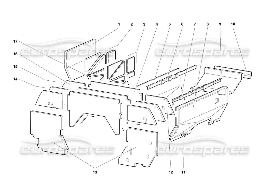 lamborghini diablo sv (1998) engine compartment insulating panels parts diagram