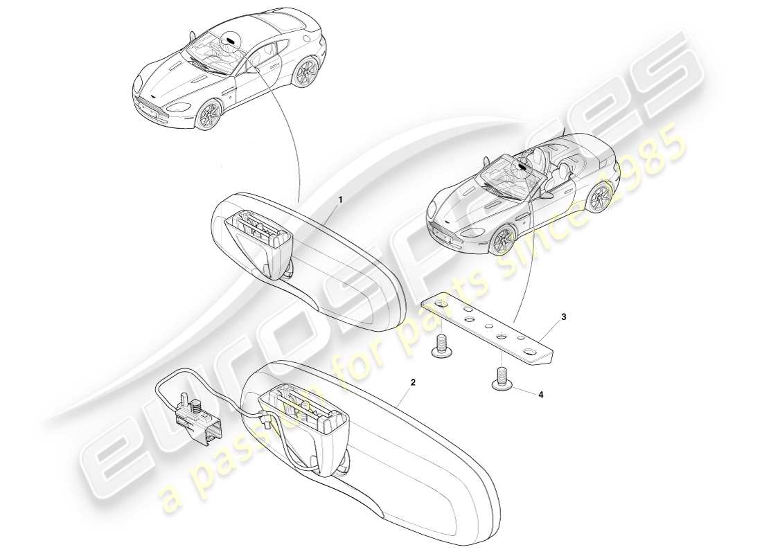 aston martin v8 vantage (2005) interior mirror part diagram