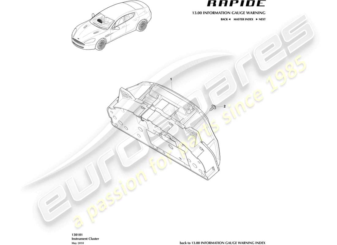 aston martin rapide (2011) instrument cluster part diagram