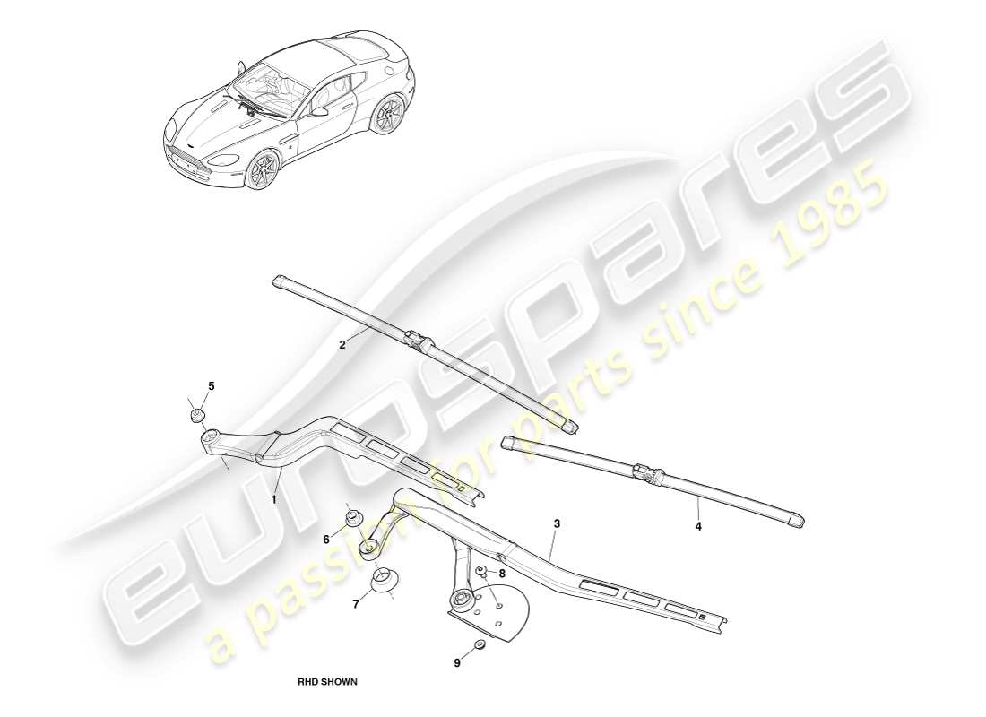 aston martin v8 vantage (2005) wiper blade assembly, 12my part diagram