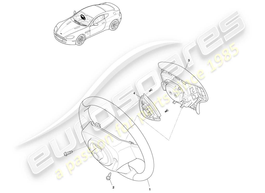 aston martin v8 vantage (2005) steering wheel assembly part diagram