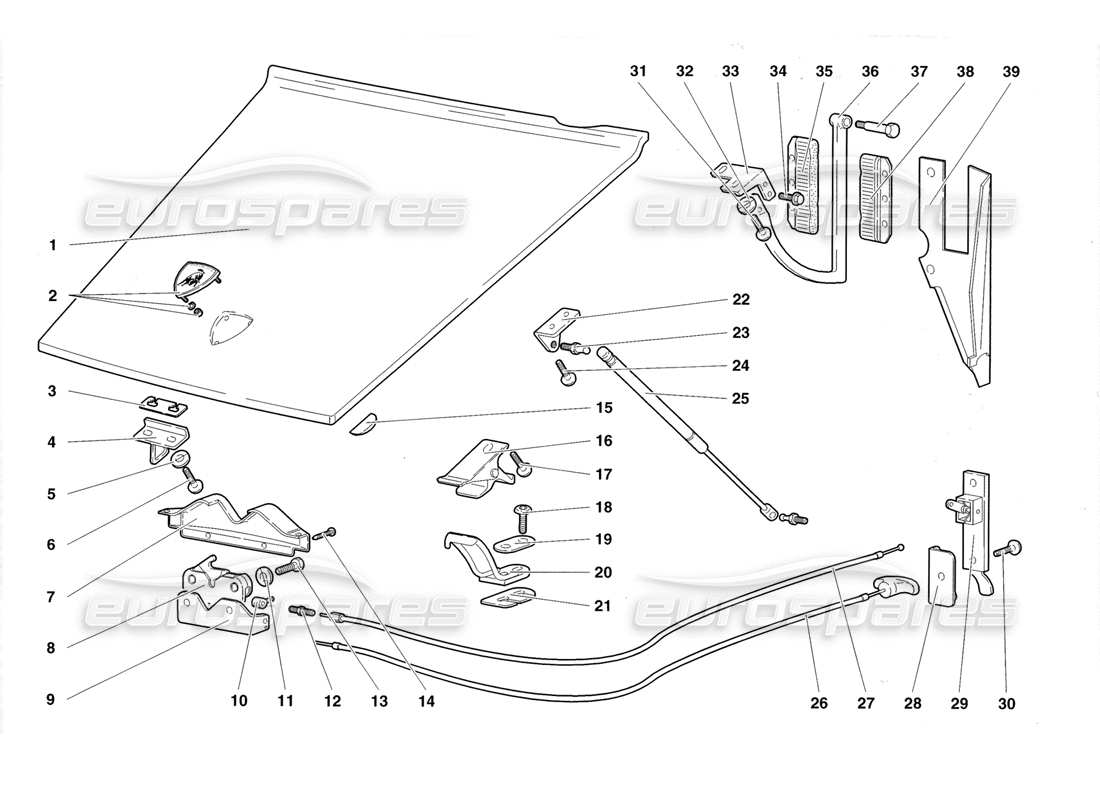 lamborghini diablo roadster (1998) front hood parts diagram