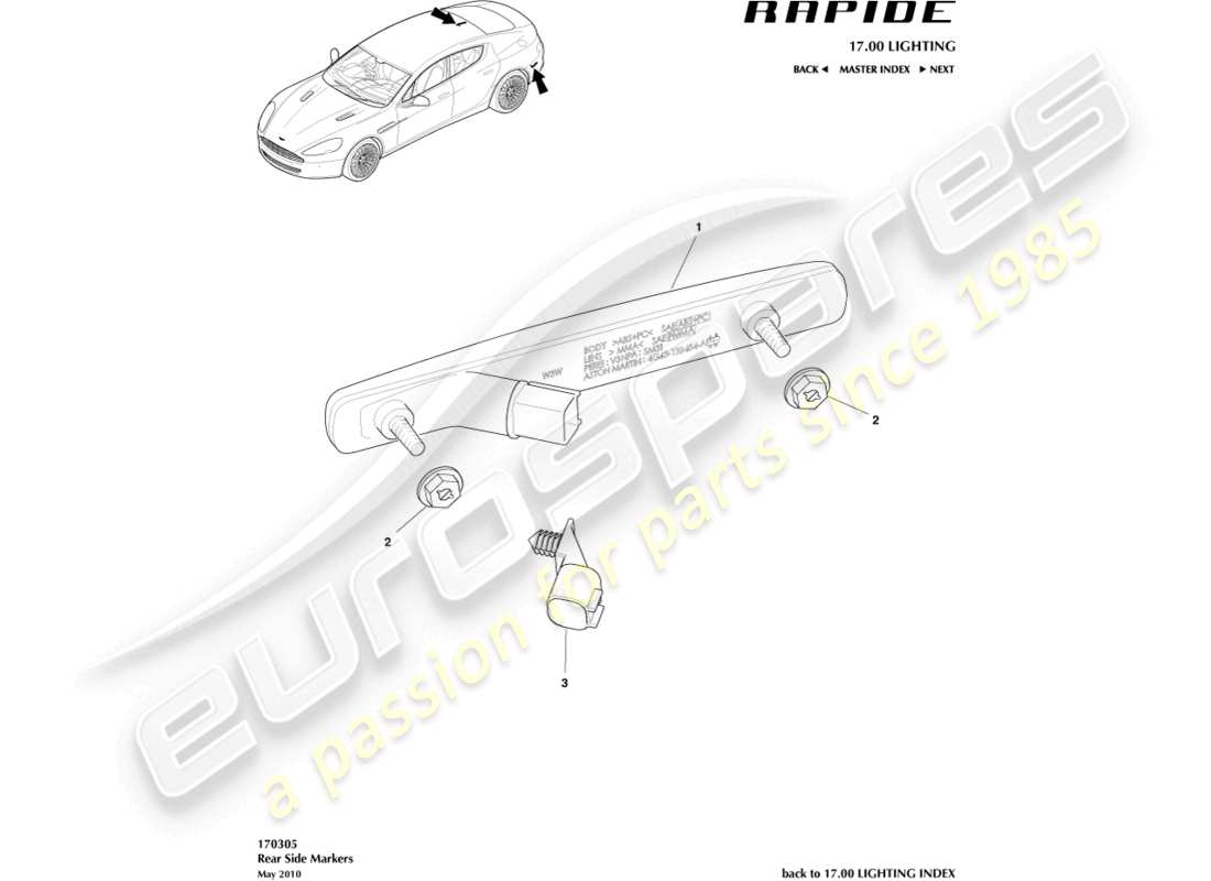 aston martin rapide (2011) rear side markers part diagram