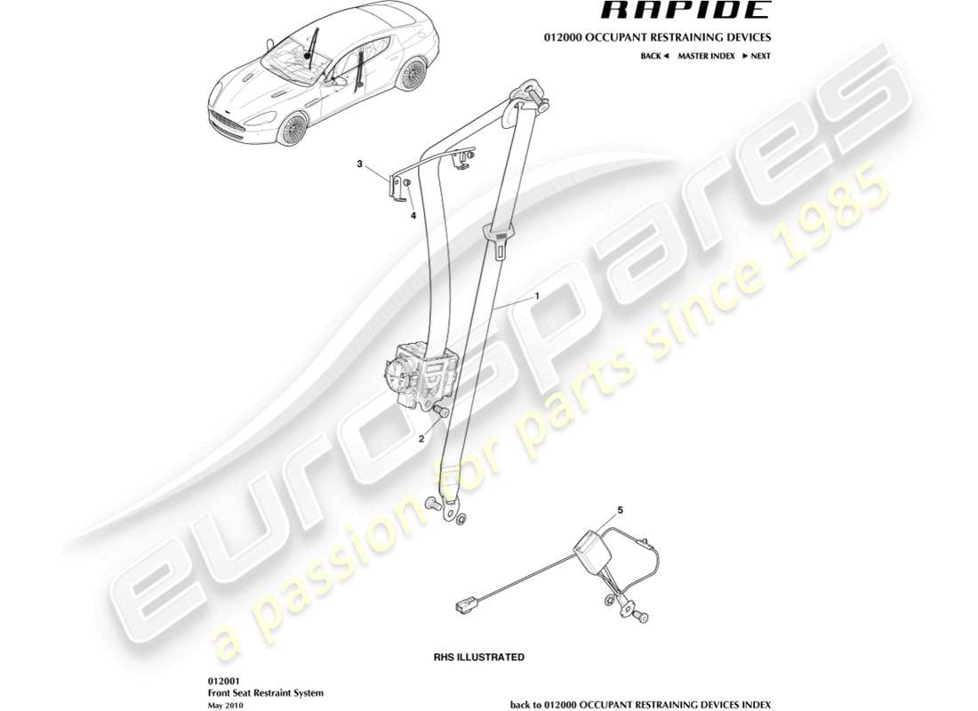 aston martin rapide (2011) front seat belts part diagram