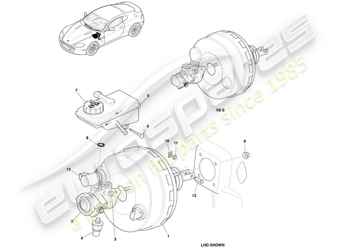 aston martin v8 vantage (2007) power brake assembly part diagram