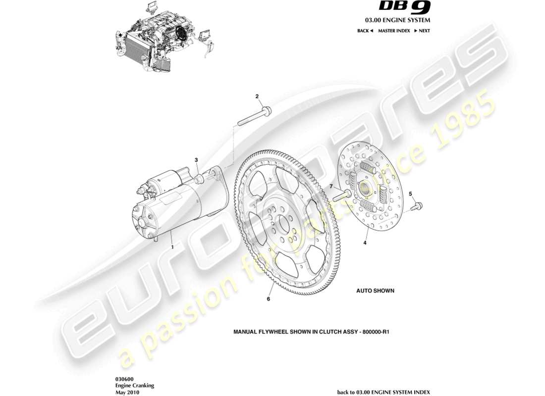 aston martin db9 (2008) starter motor part diagram