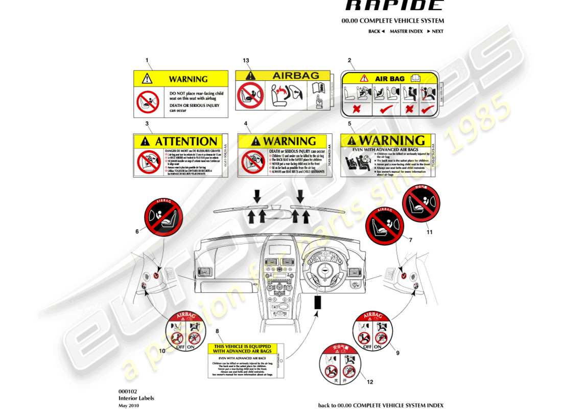 aston martin rapide (2011) interior labels part diagram