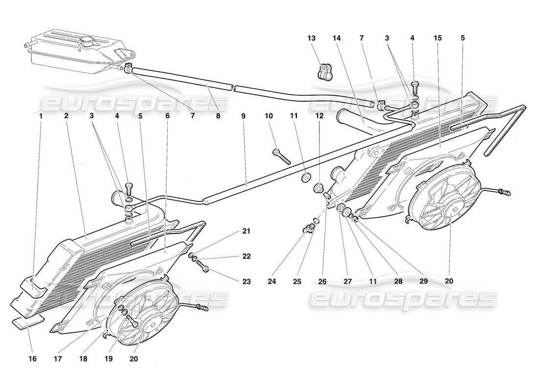 lamborghini diablo sv (1997) radiators and electro-fans part diagram