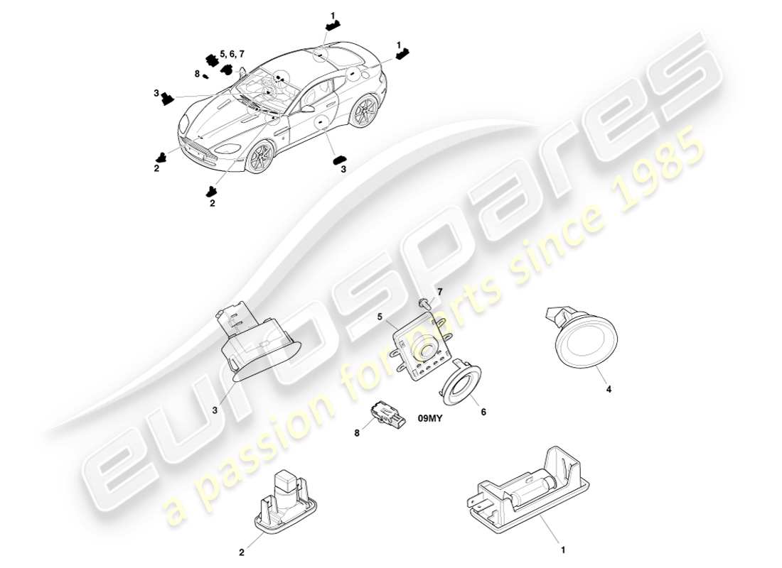 aston martin v8 vantage (2005) courtesy lighting part diagram