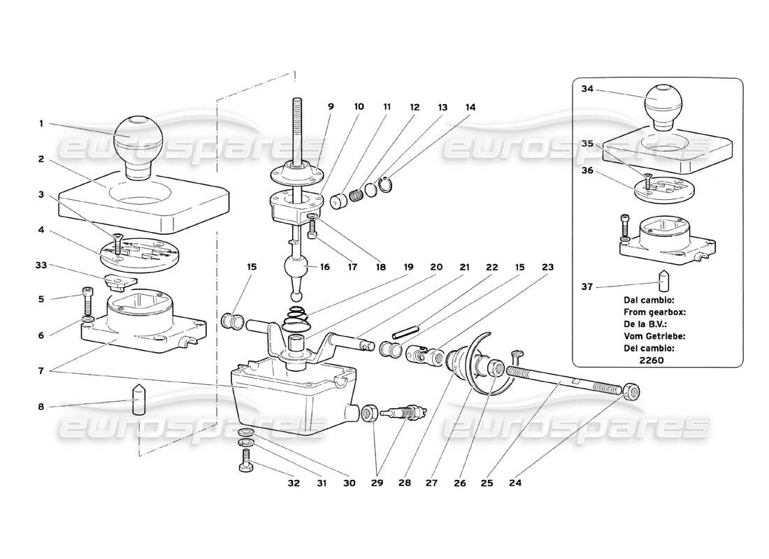 lamborghini diablo sv (1999) gearbox shifting rods parts diagram