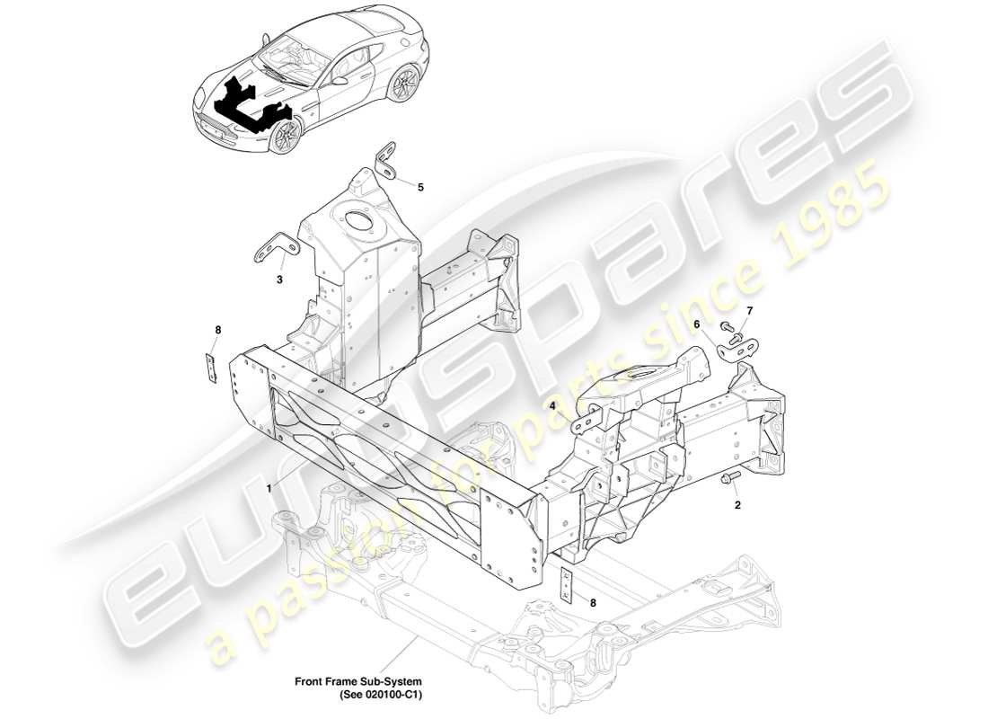 aston martin v8 vantage (2005) front structure part diagram