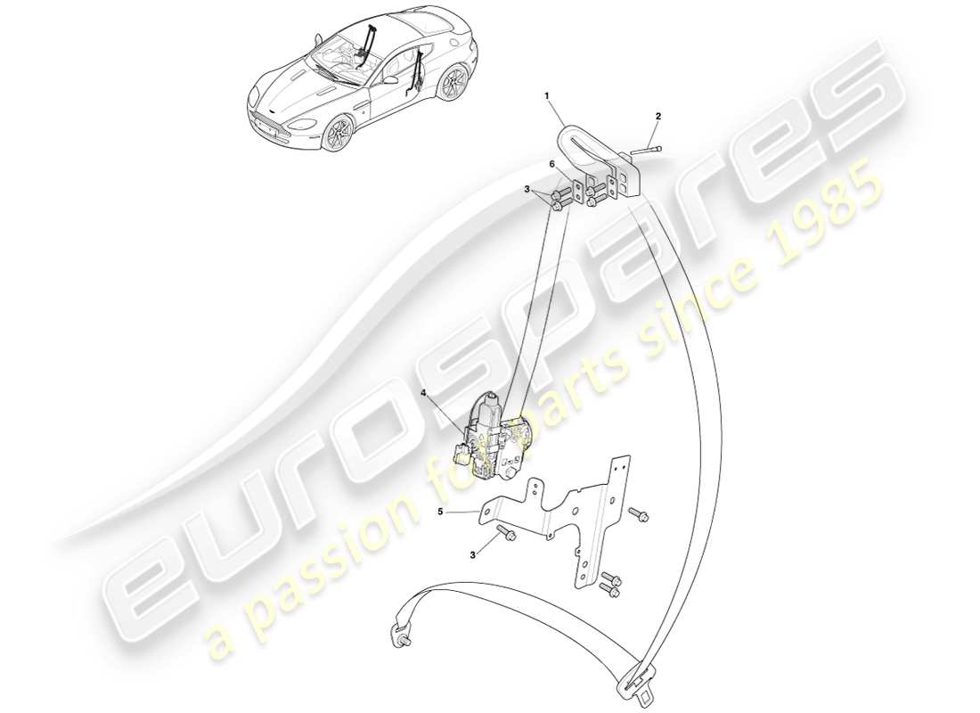 aston martin v8 vantage (2005) front seat belts part diagram