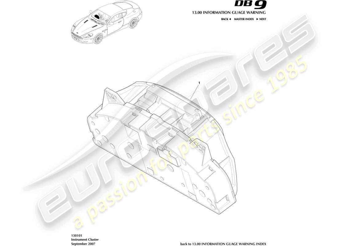 aston martin db9 (2007) instrument cluster part diagram