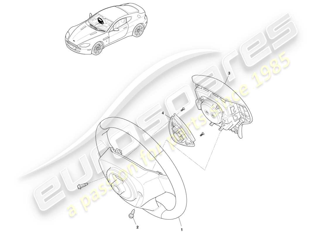 aston martin v8 vantage (2007) steering wheel assembly part diagram