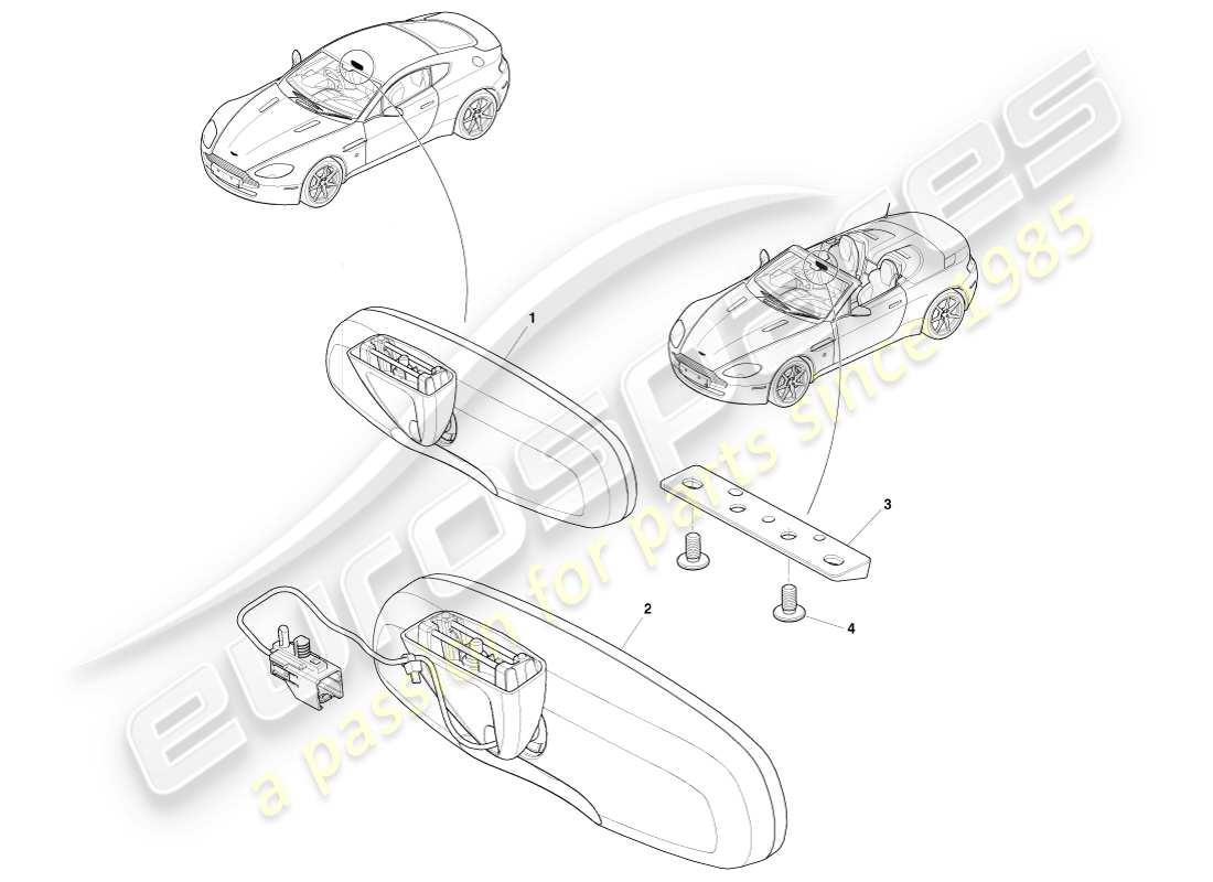 aston martin v8 vantage (2007) interior mirror part diagram